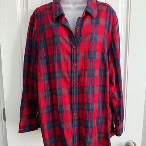 Plaid Button-Up Shirt - Red and Blue